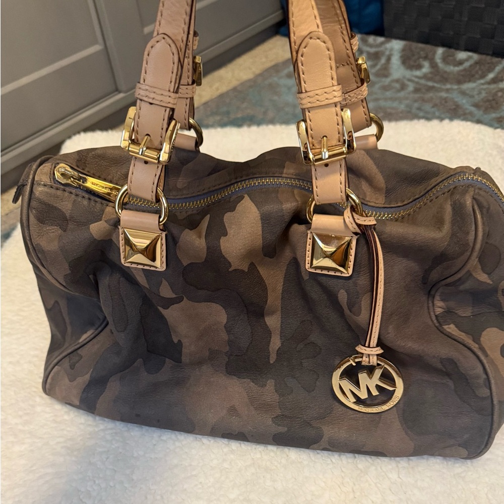 Michael Kors Tan and Brown Camouflage Satchel
